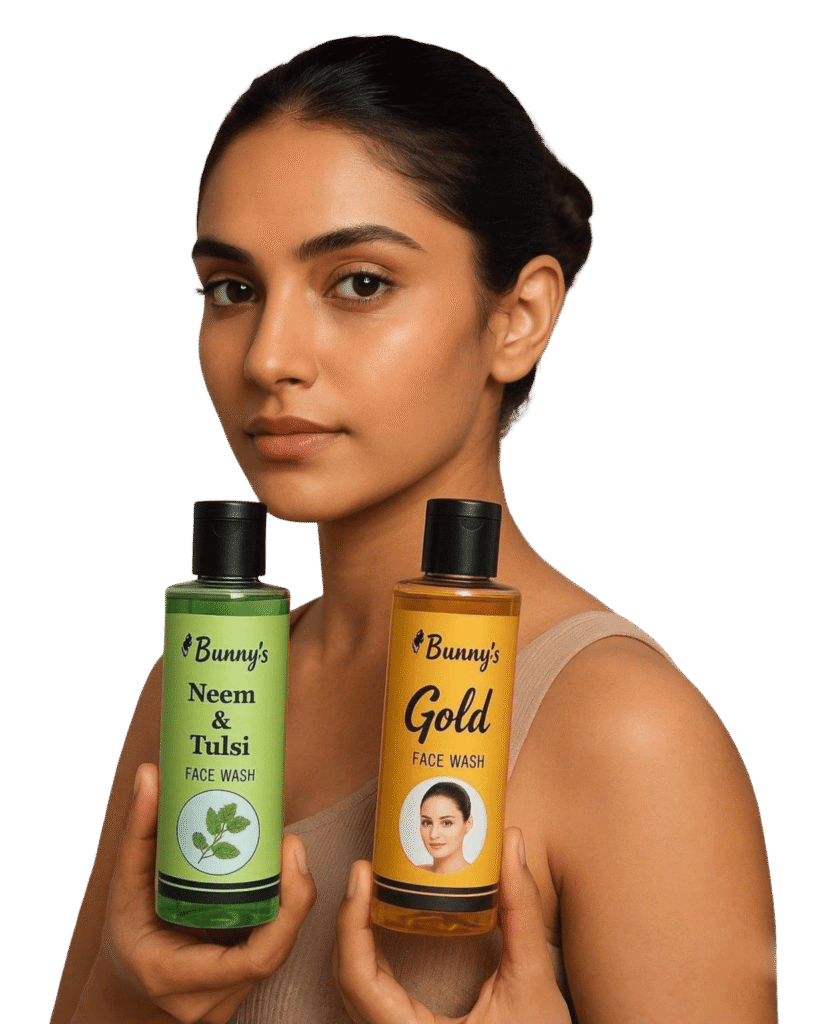 Influencer with bunny face wash